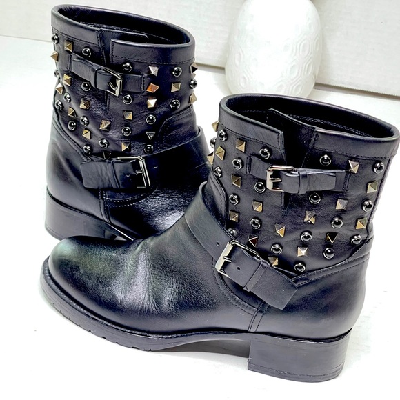 Valentino Rockstud Noir Biker Moto Boot